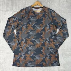 SAXX Quest Base Layer Long Sleeve Crew Camo Performance Shirt Men Size M Stretch